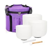 Siceeoly Set of 3 Singing Bowls 432HZ 8-12 inch 8"G 10"E 12"C Frosted Chakra Quartz Crystal Sound Healing Bowls with 1 Travel Carry Case Bag 1 Mallet Suede 1 Striker 3 O-rings
