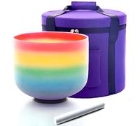 Siceeoly Singing Bowl 8 inch C Note 432hz Rainbow Color Root Chakra Colored Quartz Frosted Crystal Meditation Bowl Yoga Music Instrument with Carrying Case Suede Mallet O-ring