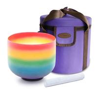 Siceeoly Singing Bowl 8 inch C Note 432hz Rainbow Color Root Chakra Colored Quartz Frosted Crystal Meditation Bowl Yoga Music Instrument with Carrying Case Suede Mallet O-ring