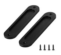 Sicheii 2 Pack Barn Door Handles 6 Inch, Sliding Barn Door Pull Handle, Recessed Door Finger Pull, Rustic Flush Barn Door Handle, Round Corner for Closet Drawer Cabinet Cupboard (Black)