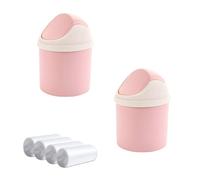 Sicheii 2Pcs Desktop Trash Can with Swing Lid & 120 Trash Bag, Mini Countertop Trash Can for Desk, Tiny Cute Garbage Can, Small Waste Bin for Tabletop Counter Top Vanity Home Office Car (Pink)