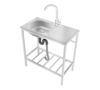 SICHENSH Freestanding Kitchen Sink Unit, Commercial Utility Sink, Stainless Steel Sinks with Faucet and Bottom Storage Shelf, Catering Workstation for Kitchen, Garage, Laundry Room, Outdoor