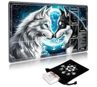SichKards for MTG Playmat with Card Storage Bag,Non-Slip Rubber Base & Smooth Surface 24x14in,Beginner-Friendly Magic Mat for Commander Deck,Black White Wolf Moon