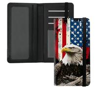 SichKards Leather Checkbook Cover for Men & Women - RFID Blocking Checkbook Holder Wallet with Pen Slot,Clear Divider - Slim Durable Design for Checks & Duplicate Stubs, American Flag Eagle, 7 X 4