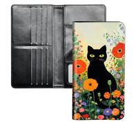 SichKards Ultra Slim Wallet for Women - PU Leather Travel Wallet with RFID Protection,Large Capacity Credit Card Holder for Cash,Tickets,Passport, Black Cat Wildflower, 7.95" x4.33" x0.9", Classic