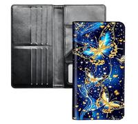 SichKards Ultra Slim Wallet for Women - PU Leather Travel Wallet with RFID Protection,Large Capacity Credit Card Holder for Cash,Tickets,Passport, Blue gilded butterfly, 7.95" x4.33" x0.9", Classic