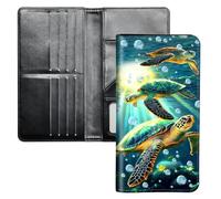 SichKards Ultra Slim Wallet for Women - PU Leather Travel Wallet with RFID Protection,Large Capacity Credit Card Holder for Cash,Tickets,Passport, Turle Cute Green, 7.95" x4.33" x0.9", Classic