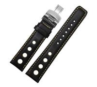 SiChouwz 20mm Genuine Leather Watchband Racing Sport Series Wristband Replacement Compatible With Tissot T91 1853PRS516 Watch Strap Men's Bracelet(Black yellow-silver)