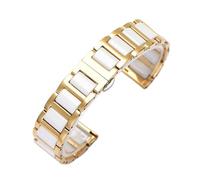SiChouwz Ceramic Solid Stainless Steel Wrist Bracelet 12/13/14/15/16/17/18/19/20/21/22MM Premium Quality Watch Strap Quick Release Band(Gold-white,21mm)