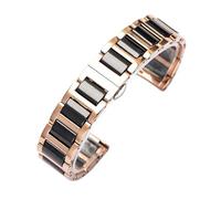 SiChouwz Ceramic Solid Stainless Steel Wrist Bracelet 12/13/14/15/16/17/18/19/20/21/22MM Premium Quality Watch Strap Quick Release Band(Rose gold-black,14mm)