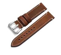 SiChouwz Crazy-horse Leather Retro Vintage Watch Strap Compatible With Panerai 18 20 22 24 26MM Waterproof Elegant Band Belt(Brown-Silver,18mm)