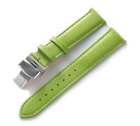 SiChouwz Leather Strap Litchi Grain Leather Butterfly Buckle 14 16 18 20 22 Mm Strap Black Brown Blue Watch Accessories(Light green,13mm)