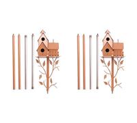 Sichuny 2X Garden Bird House with Pole Metal Bird Feeders Garden Stakes Bird Houses for Courtyard Backyard Patio Outdoor Style E