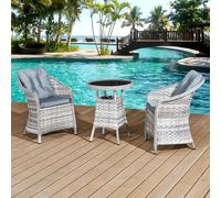 Sicilia Rattan 2 Seat Bistro Set in Dove Grey with Black Glass Oseasons Grey One Size
