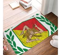 Sicilian Flag On Shield With Laurels Bathroom Rug Washable Bathmat Heavy Duty Floor Mats For Living Room Outdoor Front Back Door 40X60Cm