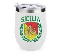 Sicilian Flag on Shield with Laurels Funny Tumbler with Lid Stainless Steel Travel Coffee Mug Insulated Cup 12 Oz