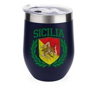 Sicilian Flag on Shield with Laurels Funny Tumbler with Lid Stainless Steel Travel Coffee Mug Insulated Cup 12 Oz