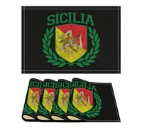 Sicilian Flag on Shield with Laurels Stylish Linen Placemats Heat Resistant Table Mats for Dining Kitchen 18" X 12"