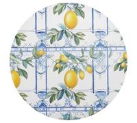 Sicilian Italian Style Lemons White Round Table Placemats, Heat Resistant Non Slip Placemats for Kitchen Table Washable for Kitchen, Set of 6