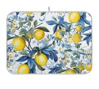 Sicilian Style Yellow Lemons Blue Flowers Dish Drying Mats 18" x 24" Reversible Dishes Pad Absorbent Large Kitchen Drying Mat Countertop Protector Mat