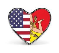 Sicilian U.S. Flag Cute Heart Badge for Women Men Novelty Funny Brooches Pins for Shirts Bags Hats