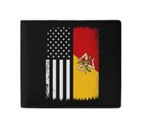 Sicilian U.S. Flag Leather Bifold Wallet for Men Slim Card Cases with 2 Slots Minimalist Coin Purs