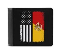 Sicilian U.S. Flag Leather Bifold Wallet for Men Slim Card Cases with 6 Slot Minimalist Purse Coin Clip