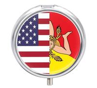 Sicilian U.S. Flag Round Pill Organizer Portable Medicine Pill Dispensers Container for Daily Travel