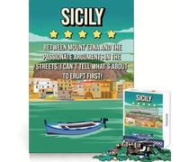 Sicily Funny Review Travel Poster Jigsaw Puzzles 1000 Piece for Adults Brain Development Soothing Hobby Clean Join Fine Xmas Gift (38x52cm)
