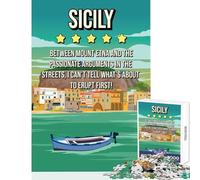 Sicily Funny Review Travel Poster Jigsaw Puzzles 1000 Pieces for Teenagers Boost Memory And Cognitive Function Calm Peaceful Leisure Activity (50X75cm)