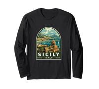 Sicily Italy Travel Art Emblem Vintage Long Sleeve T-Shirt