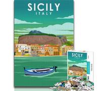 Sicily Italy Travel Poster 1000 Piece Jigsaw Puzzles for Adults Gifts,Help The Brain Exercise Addictive Toys to Cultivate Patience Great Gift 38x26cm