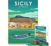 Sicily Italy Travel Poster Adults 1000 Piece Jigsaw Puzzle Mind Recall Mind Calming Fun Firm Interlock Xmas Present (50x75cm)