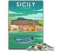 Sicily Italy Travel Poster Jigsaw Puzzles for Adults Teenagers Jigsaws Puzzle,Help The Brain Exercise Addictive Toys to Cultivate Patience Great Gift (50x75cm)