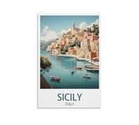 Sicily Italy Vintage Travel Poster Landscape 16x24inch(40x60cm) Canvas Wall Art Posters for Living Room Decor Paintings for Home Decor