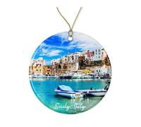 Sicily - Italy Xmas Ornaments Ceramic Noel Xmas Tree Hanging With Ribbon Keepsake