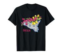 Sicily Map Sicilian Majolica Lemons Prickly Pears Italian T-Shirt