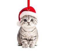 SICOHOME Grey Tabby Cat Christmas Ornament - Lovable Acrylic Tabby Cat Ornament for Christmas Tree Tabby Cats Christmas Decor Indoor Car Mirror (2D)