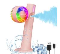 Sicomne HandHeld Misting Fan Clip Portable, 3 IN 1 Portable Hand Held Rechargeable Mister Hand Fans 90-Degree Folding Spray Water 34ml Mist Mini USB RGB Desk Fan Travel Outdoors