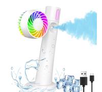 Sicomne HandHeld Misting Fan Clip Portable, 3 IN 1 Portable Hand Held Rechargeable Mister Hand Fans 90-Degree Folding Spray Water 34ml Mist Mini USB RGB Desk Fan Travel Outdoors