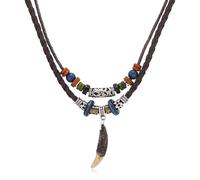 SICOPEE Unisex Tribal Layered Necklace Wooden Beads Western Necklace for Women Men Adjustable Boho Necklace Vintage Choker Necklace Bohemian Jewelry for Women Men, Brown