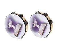 SICOSALT 2X 10Inch Wooden Tambourine Pigeon Bible Music Percussion Instrument Tambourine Double Row Jingle Percussion Instrument