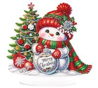 SicoVision DIY Desktop Diamond Art Painting Package, 8.81x7.87 Inch Special Form Rhinestone Tabletop Decoration, Home Craft Gem Painting Set, Two-Sided Christmas Tree & Snowman