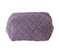 Sicrubious makeup bag Women Plush Cosmetic Bag Soft Quilted Makeup Purse with Zipper Solid Color for Female Girls Daily Use, One Color, Purple flower