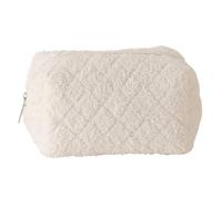 Sicrubious makeup bag Women Plush Cosmetic Bag Soft Quilted Makeup Purse with Zipper Solid Color for Female Girls Daily Use, One Color, White