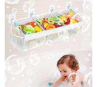 SICSHTOP Bath Toy Net - 60cm Mesh Baby Bath Toy Organiser with 3 Large Compartments, Quick-Drying Design & 4 Strong Suction Hooks | Bathroom Storage Tidy for Toys