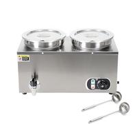 SICWEDIM Electric Soup Warmer, 7L/6.2QT Stainless Steel Round Pot 30~85℃ Adjustable Temp, 1500W Commercial Bain Marie with Anti-Dry Burn and Reset Button, Soup Station for Restaurant (7l X 2 110V)