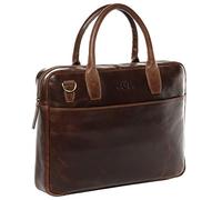 SID & VAIN Laptop Bag Boston Large Business Shoulder Bag Real Leather 17" Laptop Briefcase Leather Bag Women Men Unisex Brown