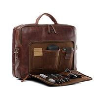 SID & VAIN Laptop Bag Simon XL Business Briefcase Real Leather 15 inch Laptop Portable Computer Satchel Leather Bag Women and Men Brown