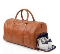 SID & VAIN Large Travel Bag Real Leather - Sports Bag Large - Weekender Hand Luggage with Shoulder Strap - Leather Bag Men and Women Brown Handmade, Brown with shoe compartment, travel bag